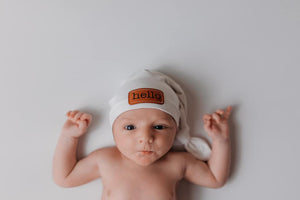Cream "Hello" Sleepy Hat with Caramel engraved patch