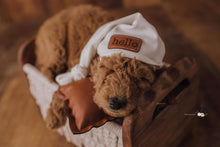 Load image into Gallery viewer, Cream &quot;Hello&quot; Sleepy Hat with Caramel engraved patch
